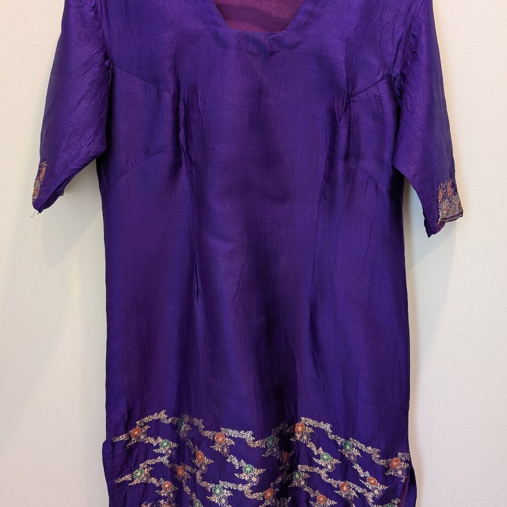 Purple Metallic Dress with Beautiful Embroidered Trim
